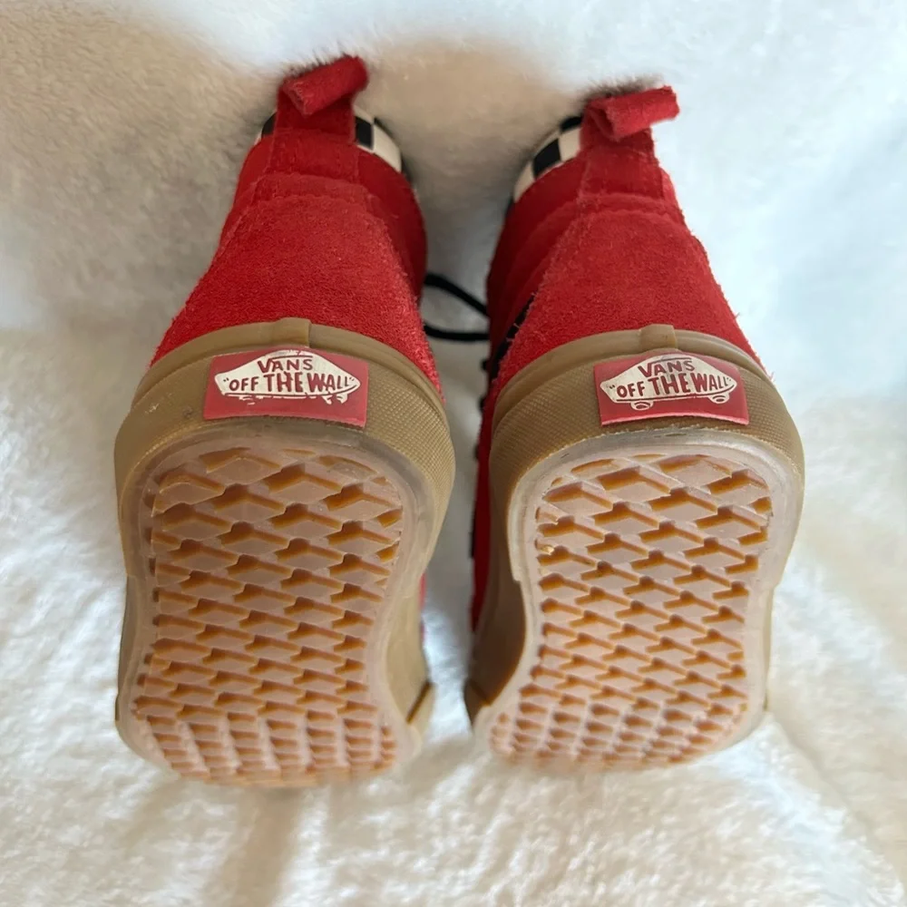 Red with checkered top KIDS Vans High Tops. Like new!